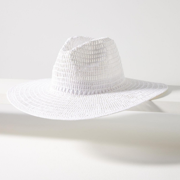 Anthropologie Wyeth Open Weave Rancher White Woven Vacation Sun Hat One Size - Picture 1 of 7
